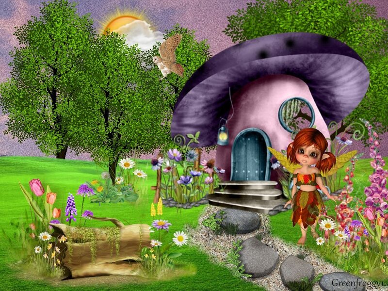 Fairy in Garden — Green, Whimsical, Sunset