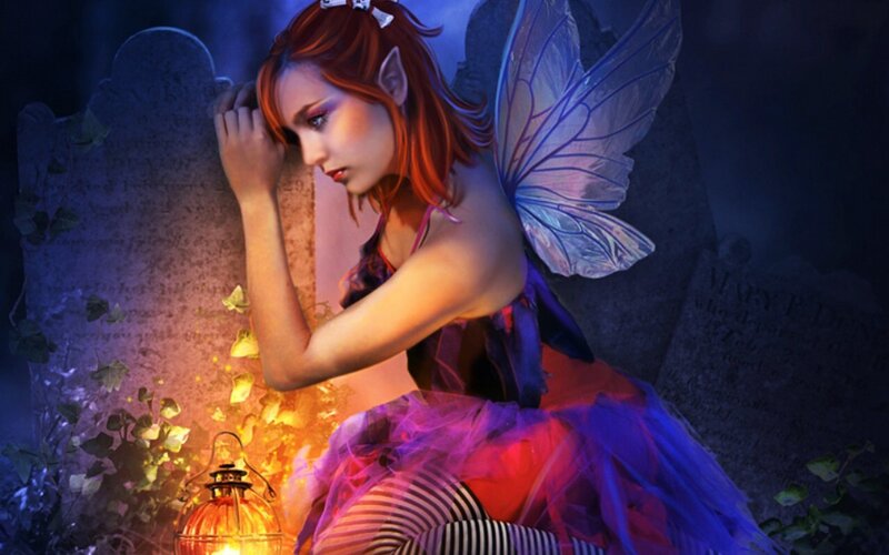Fairy in Graveyard — Purple, Dramatic, Night