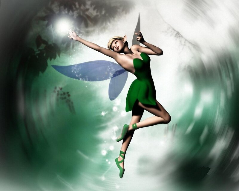 fairy in green dress flying