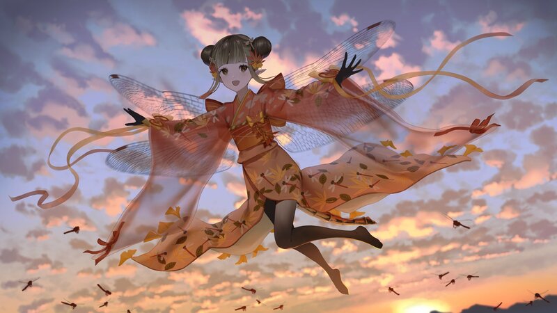 Fairy in Kimono Flying
