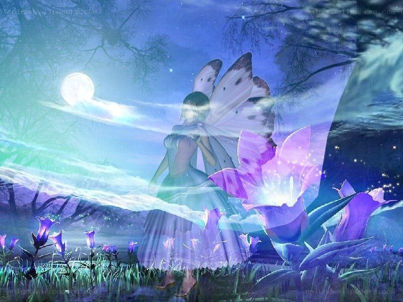 fairy in moonlit garden