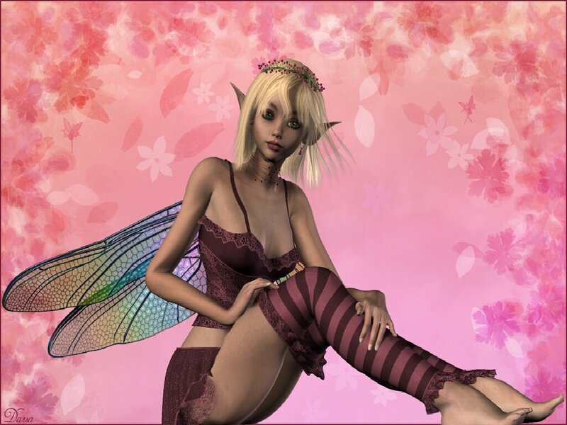 Fairy in pink floral setting
