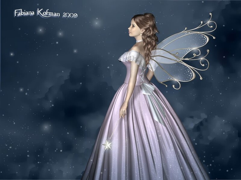 Fairy in Purple Dress — Serene, Night, Digital Art