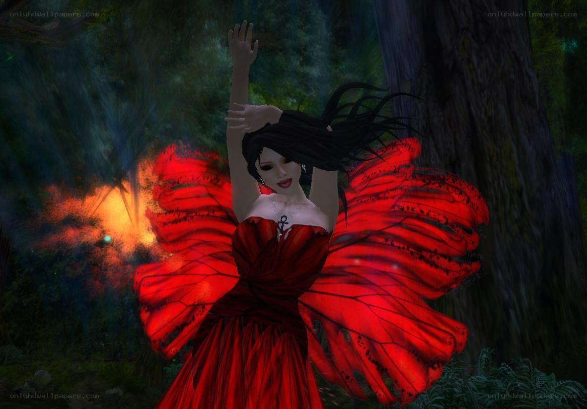 fairy in red dress dancing