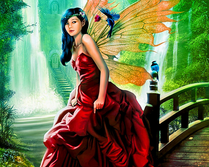 Fairy in Red Dress — Serene, Digital Art