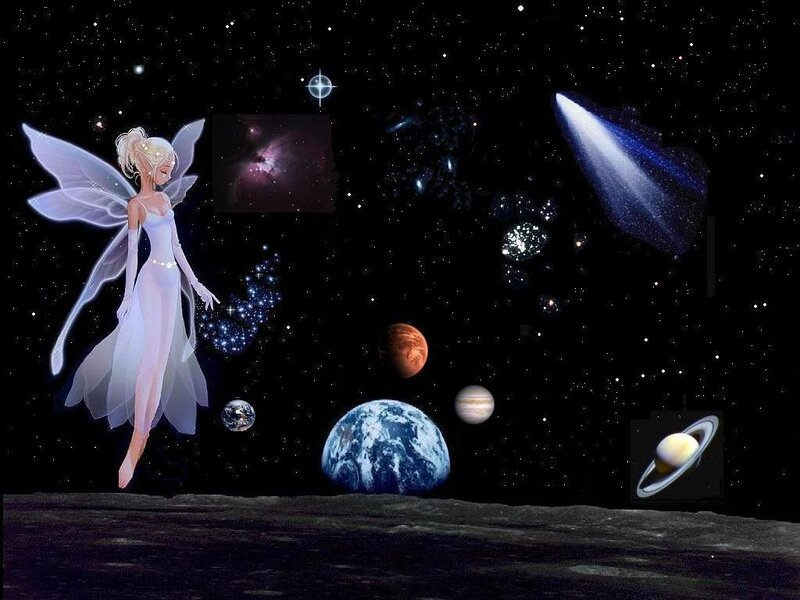 fairy in space with planets