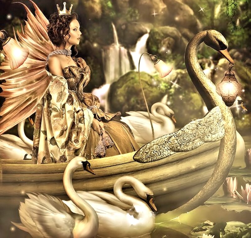 Fairy in Swan Boat — Gold