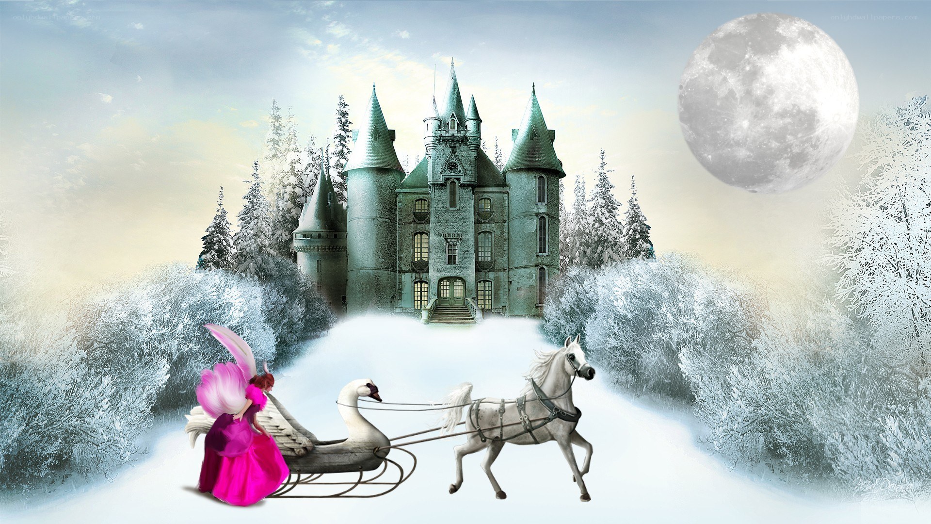 Fairy in winter landscape
