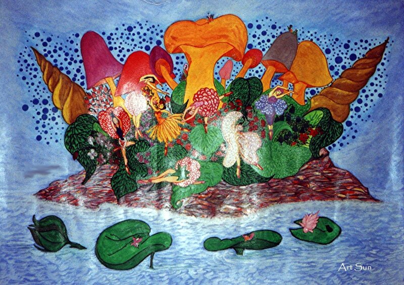 Fairy island with mushrooms
