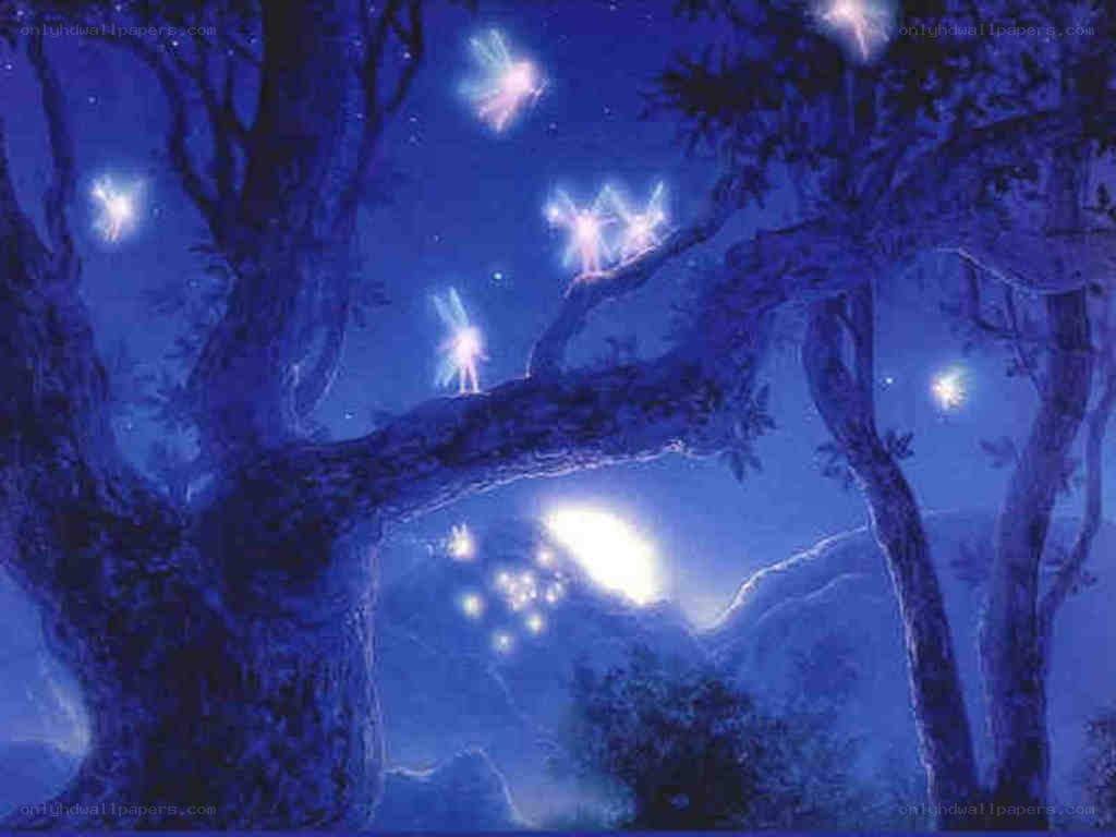 Fairy lights in a blue forest