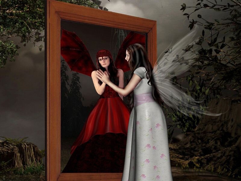 fairy looking in a mirror