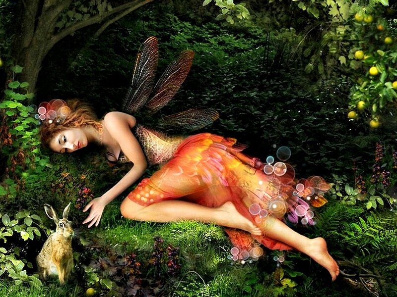 Fairy Lying in Forest — Green, Serene