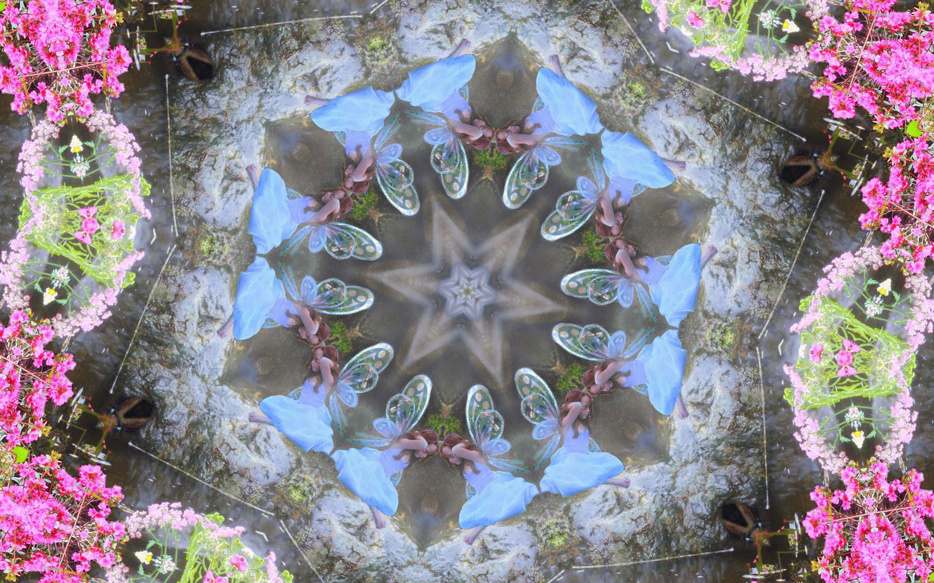 Fairy mandala in a garden pond