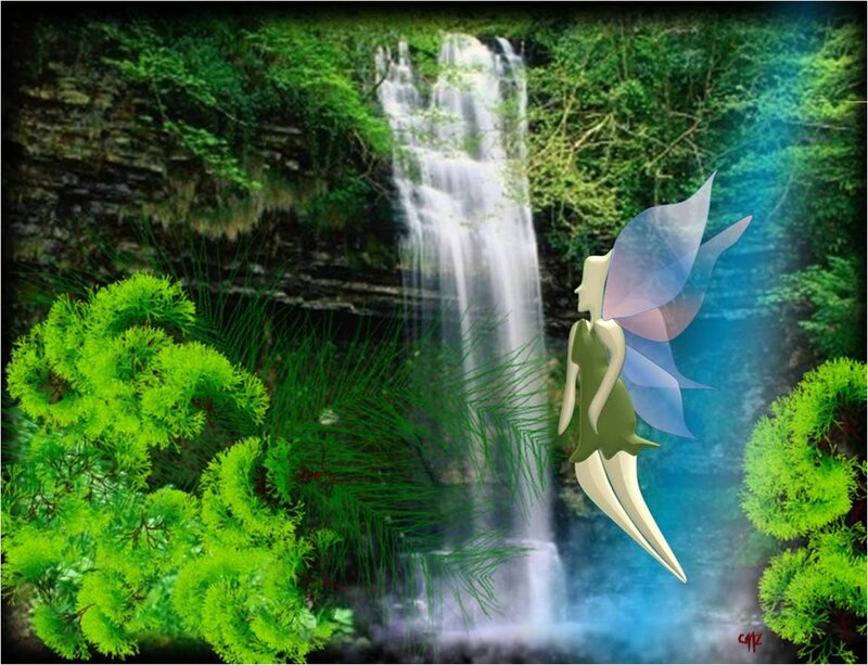 Fairy Near Waterfall — Green, Serene