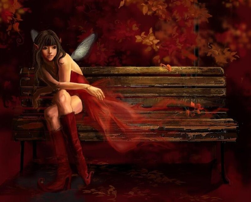 fairy on a bench in autumn