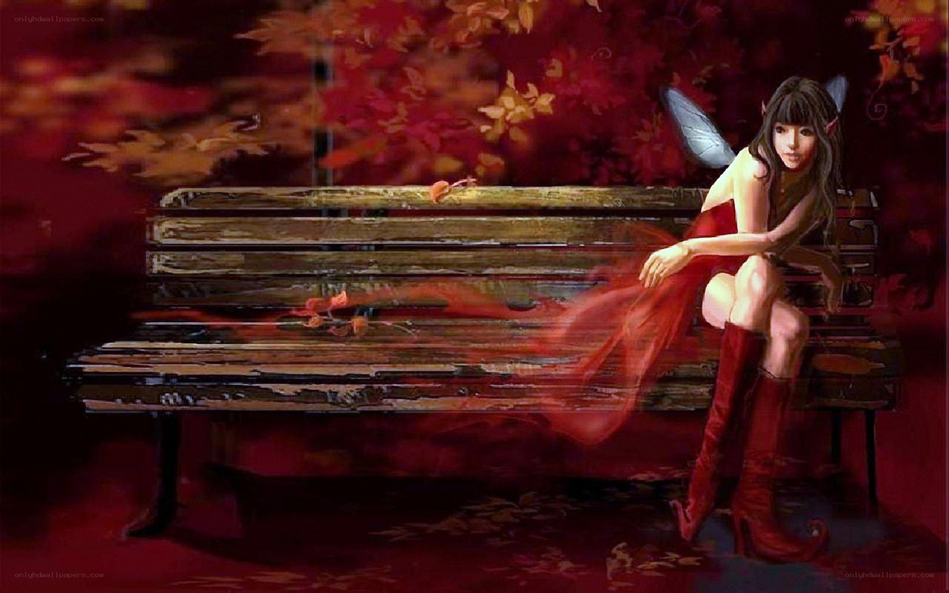 Fairy on a bench in autumn