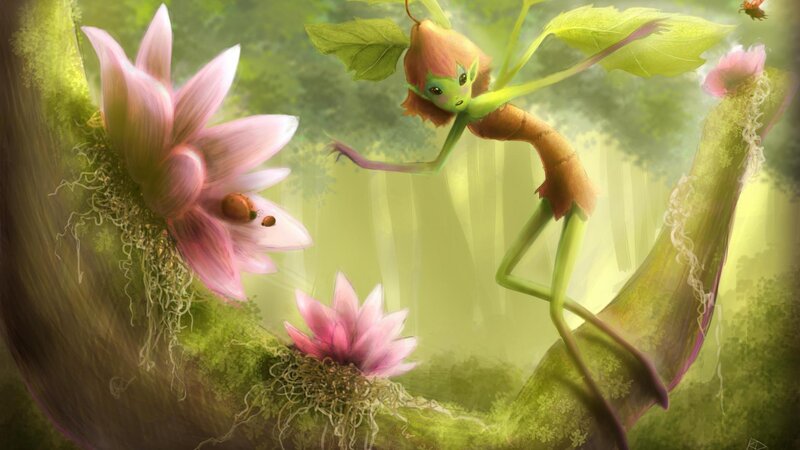 Fairy on a Branch — Green, Serene