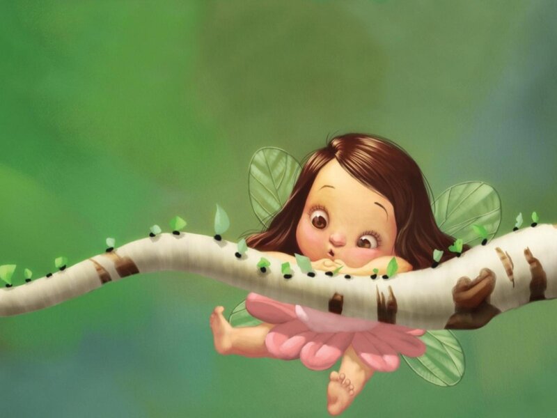 Fairy on a Branch — Green, Whimsical