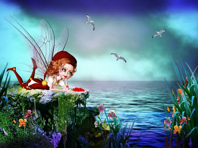 Fairy on a Cliff — Blue