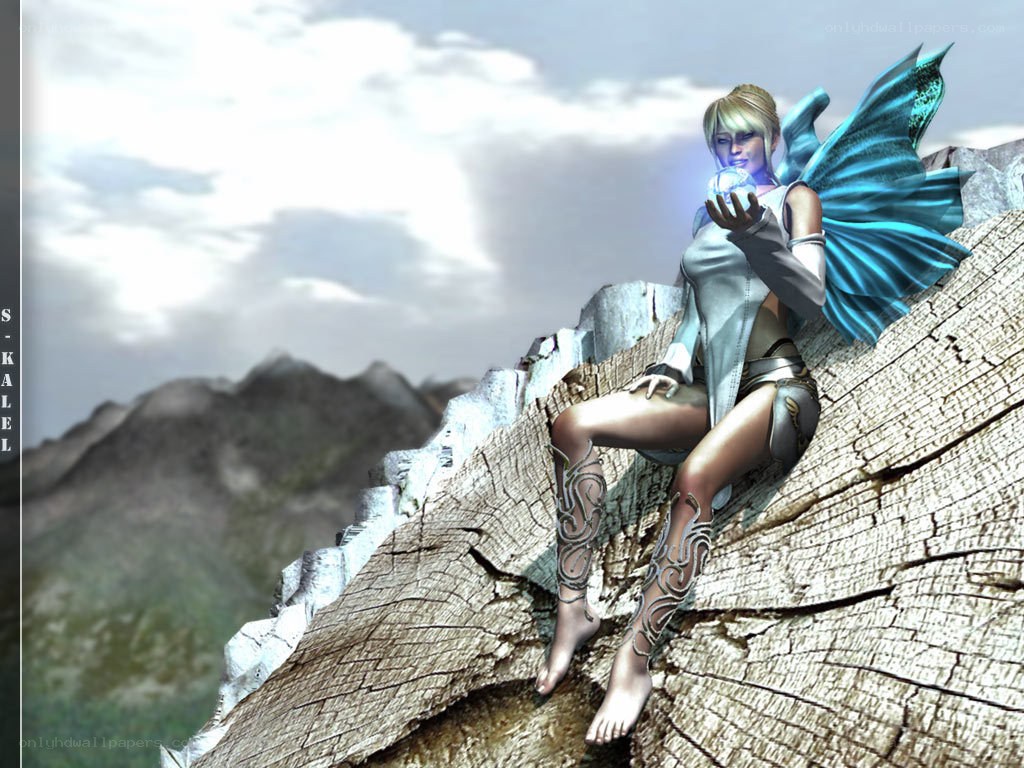 fairy on a cliff holding a crystal