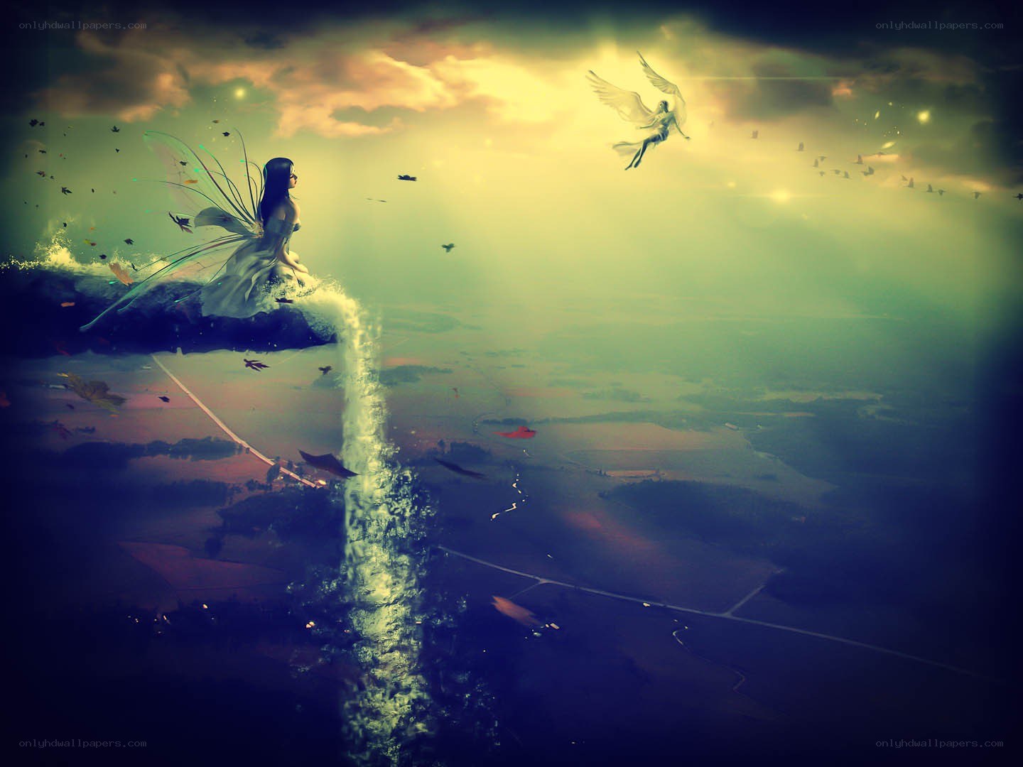 Fairy on a cliff overlooking the sky