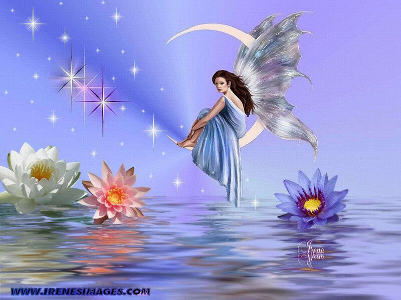 Fairy on a Crescent Moon — Blue
