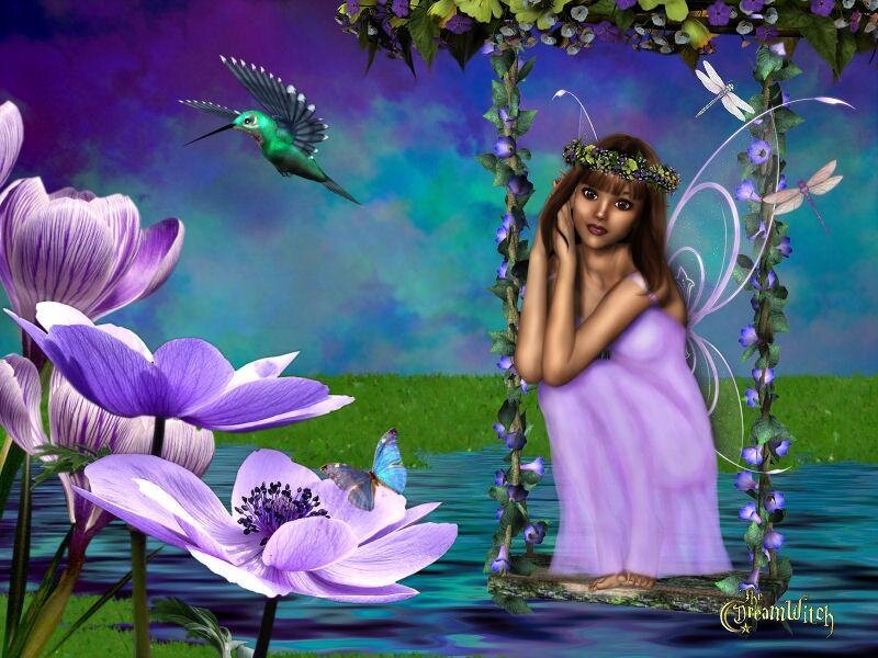fairy on a floral swing