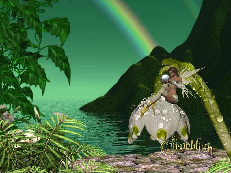 fairy on a flower by the lake