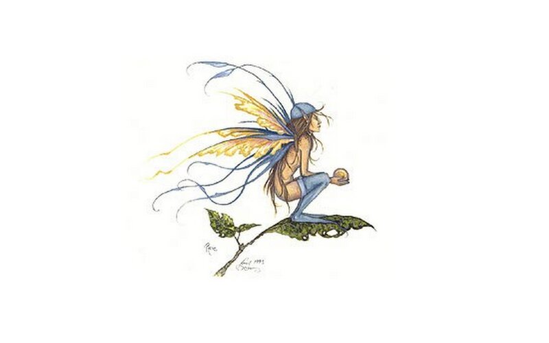 fairy on a leaf holding an apple