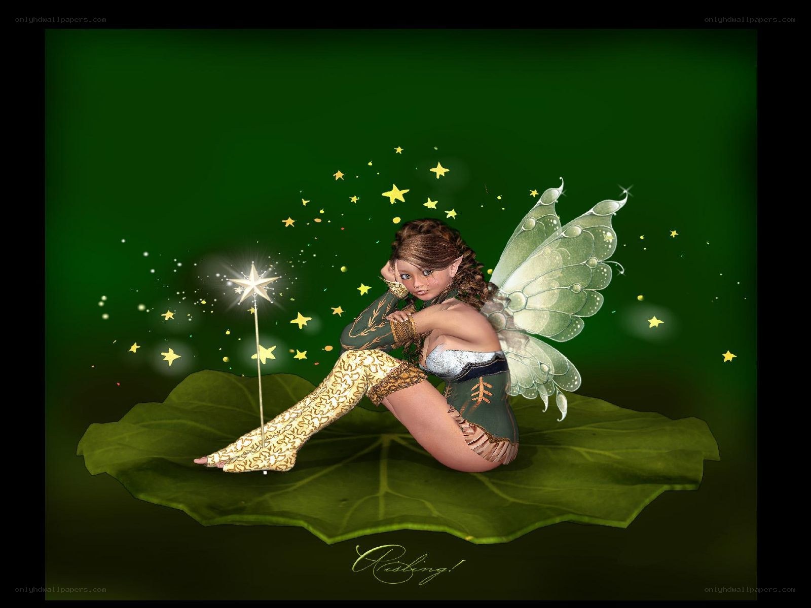fairy on a leaf with wand
