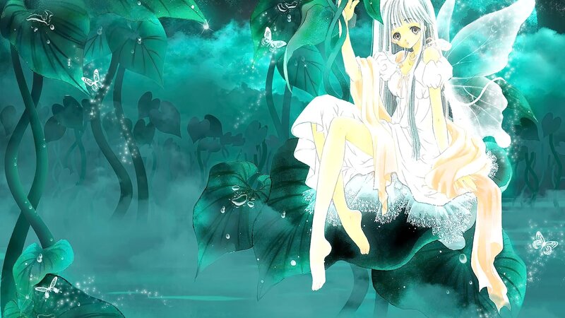 Fairy on a Lily Pad — Green, Serene, Night, Anime