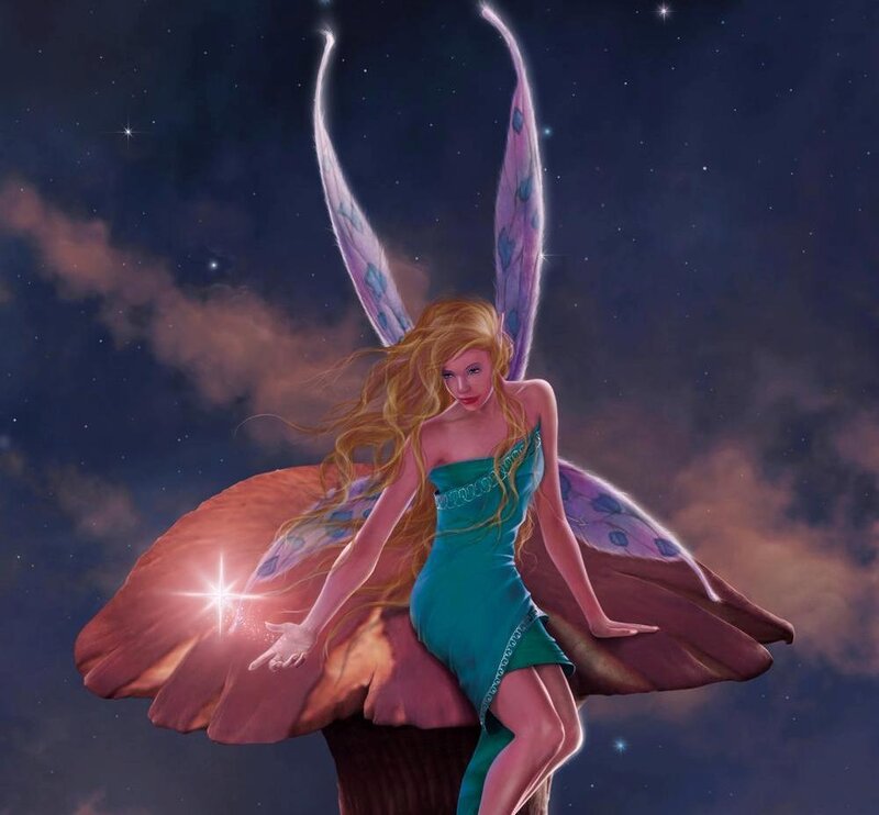 Fairy on a Mushroom — Blue