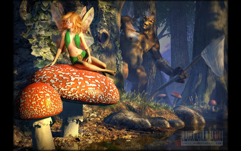 Fairy on a mushroom in the forest