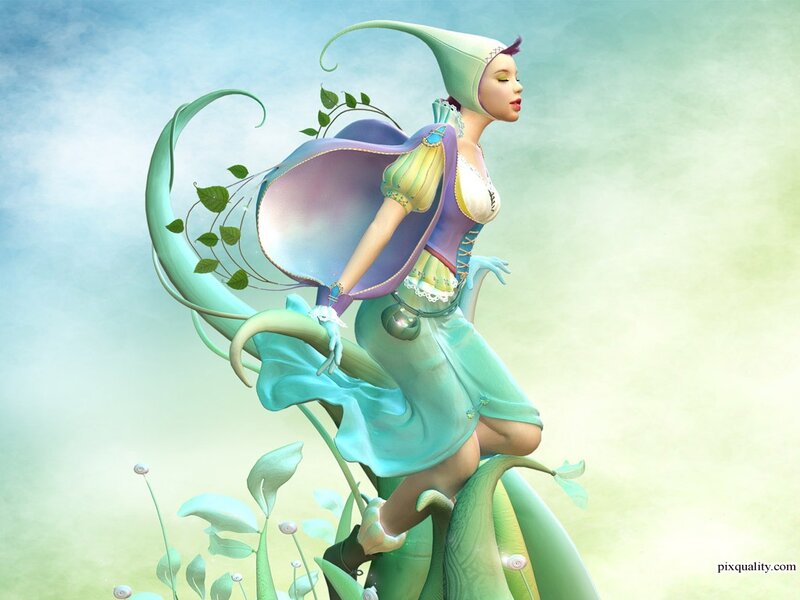 Fairy on a Plant — Green, Serene