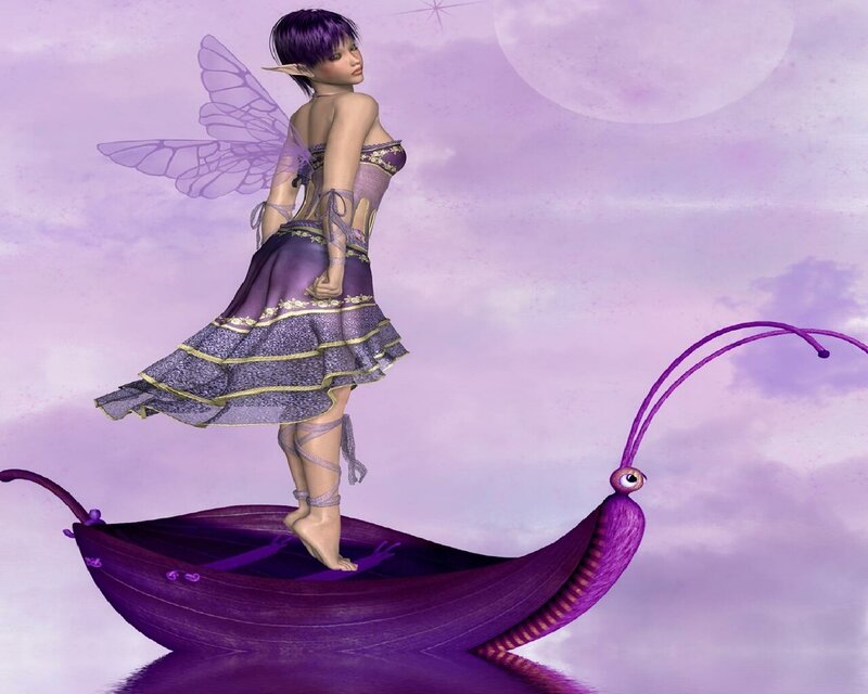 fairy on a purple boat