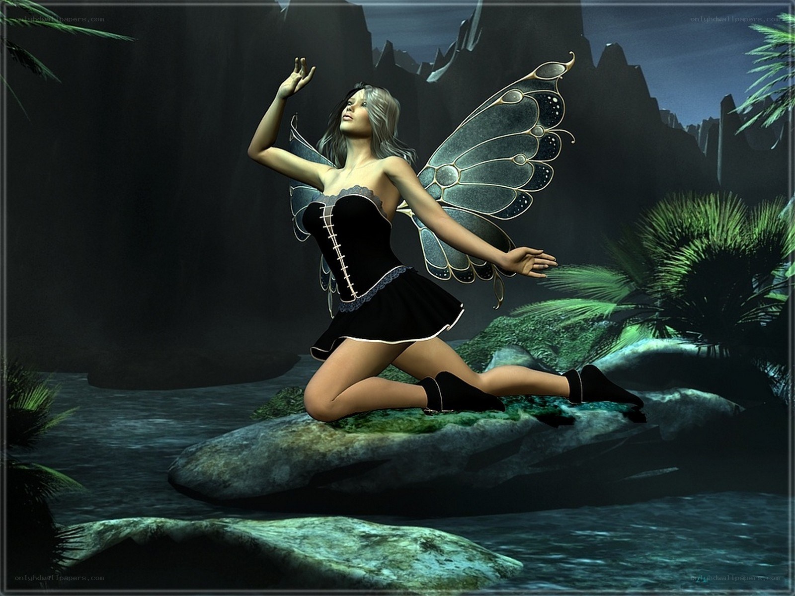 fairy on a rock by water