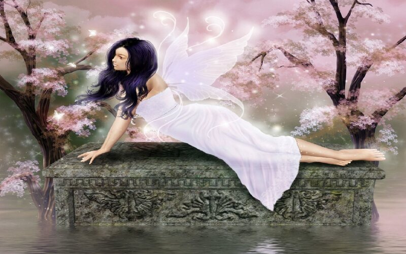 fairy on a stone bench