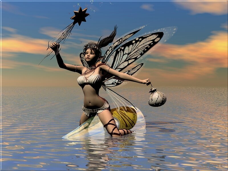 fairy on a surfboard