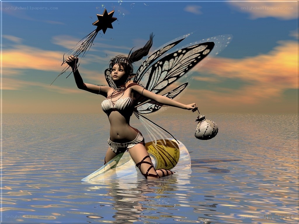 fairy on a surfboard