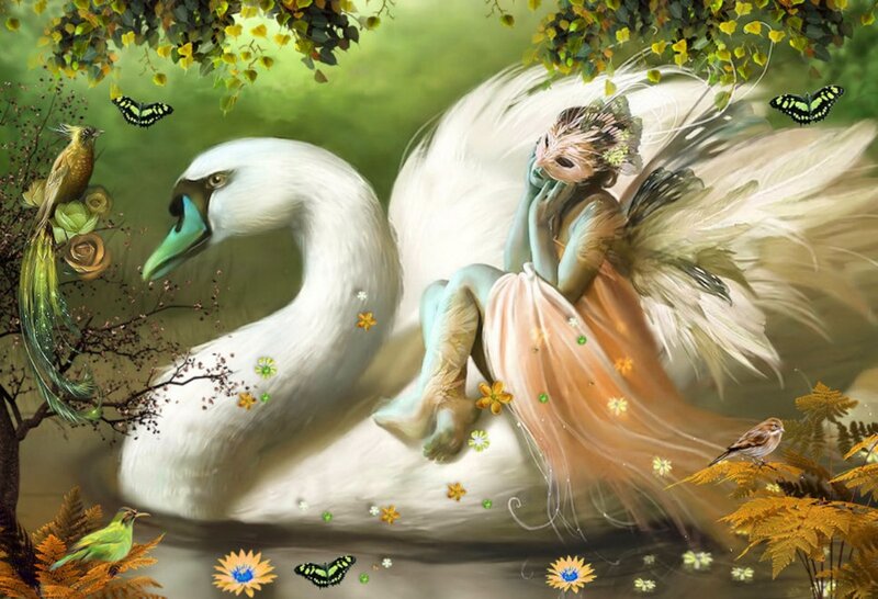 Fairy on a Swan — Green