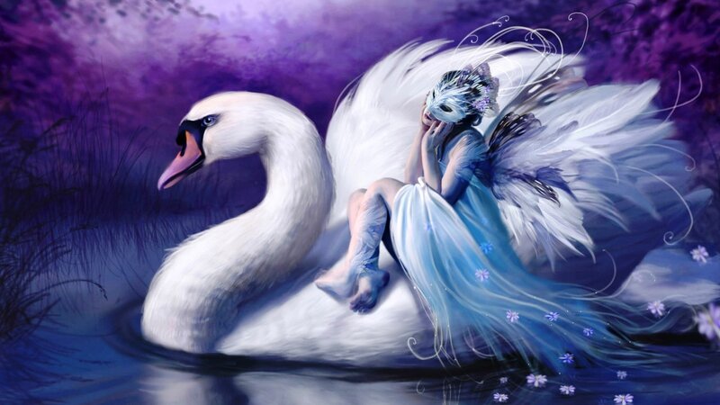Fairy on a Swan — Purple, Fantasy