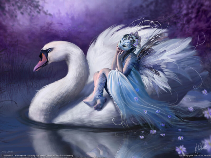 Fairy on a Swan — Purple, Serene