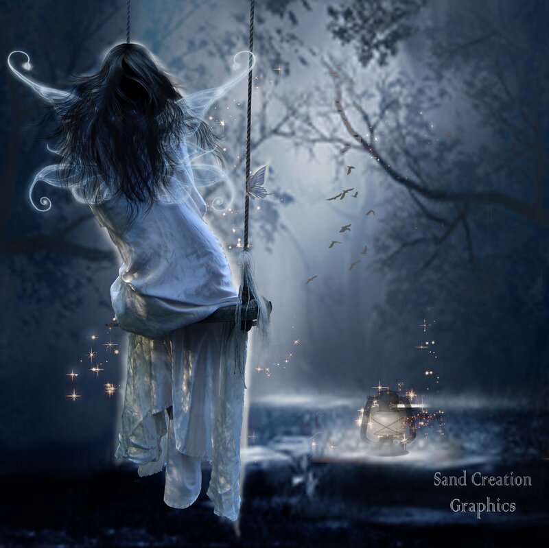 Fairy on a Swing — Blue, Dreamy, Night
