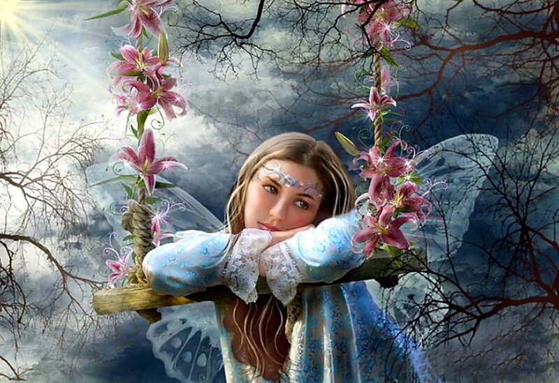 Fairy on a Swing — Blue, Dreamy