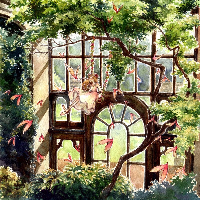 Fairy on a Swing — Green, Serene, Afternoon