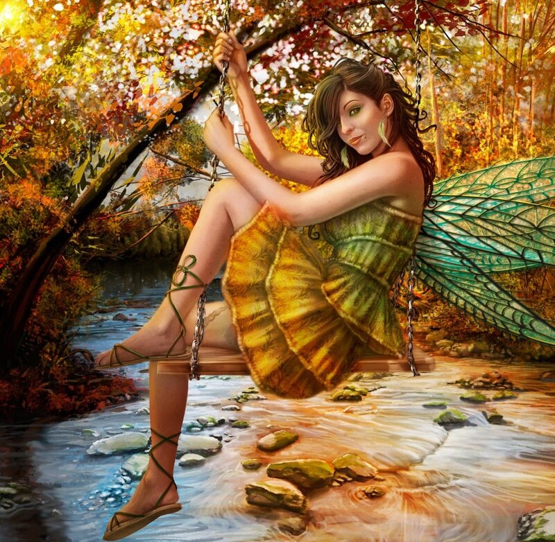 Fairy on a Swing — Green, Serene, Autumn