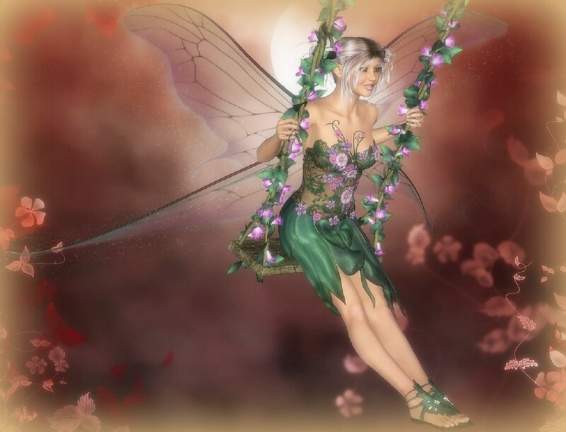 Fairy on a Swing — Green, Serene, Night
