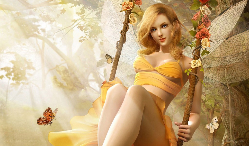 fairy on a swing in forest