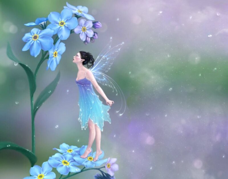 Fairy on Blue Flowers