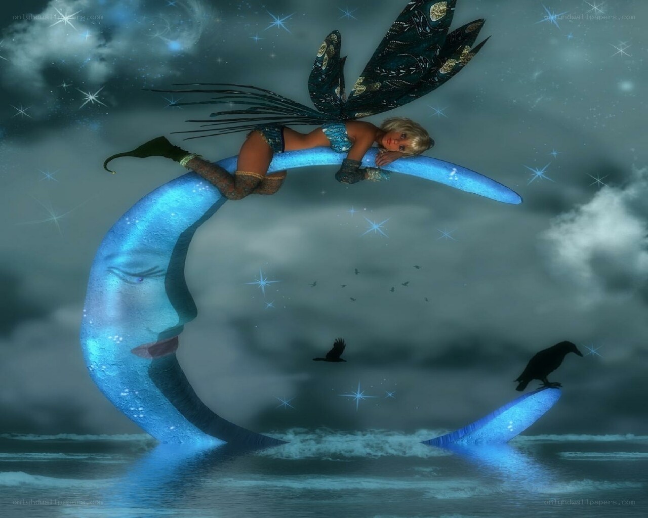 fairy on crescent moon